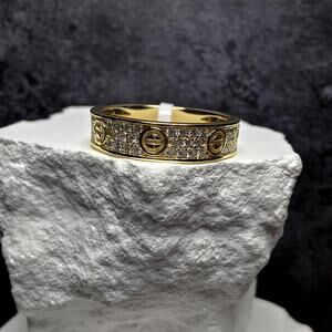 0.71 CTW Moissanite Pavé & Screw Motif Band Ring - Gold Over Silver Size 8